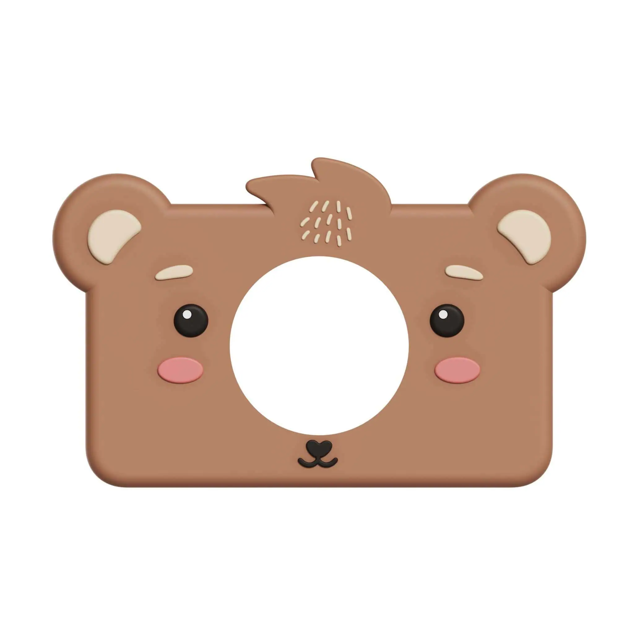 The_Zoofamily_silicon_sleeve_bear Schmusetuch in Tierform, braun mit süßem Karamellgesicht, Ohren und Mähne, geeignet für Babys und kleine Kinder, weiches Material, ideales Geschenk für Babys.