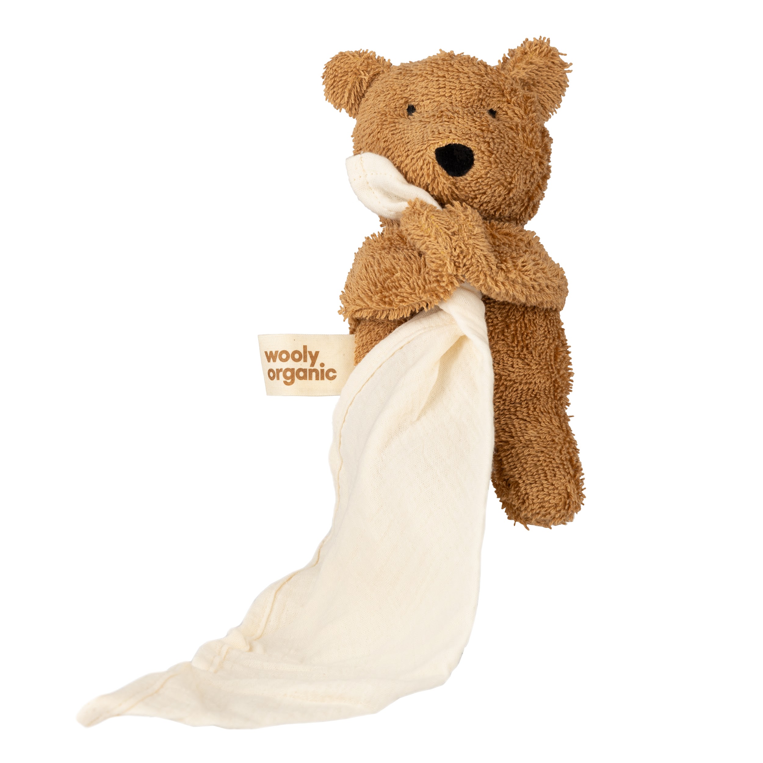 Woolyorganic-MUSLIN COMFORTER WITH SOFT TOY – TEDDY-2 Wooly Organic – Musselin-Schnuffeltuch mit Kuscheltier Teddy – Komfort Begleiter ab Geburt für Babys und Kleinkinder – Bild 1